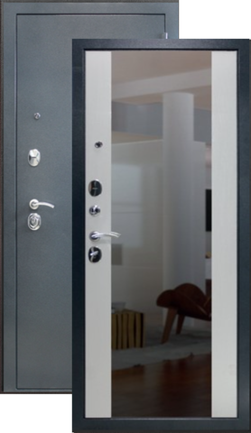 Сейф-дверь входная БЕРГ Витра зеркало, 2 замка, 1,7 мм металл, (синий букле+жемчуг дуб шервуд)