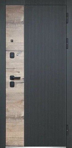 Теплая дверь входная Феррони Люксор 2 мдф Дуб Вертикаль Зеркало, 2 замка, 1,4 мм металл, (черный сатин/канадский дуб пацифик+белый эмалит) #2