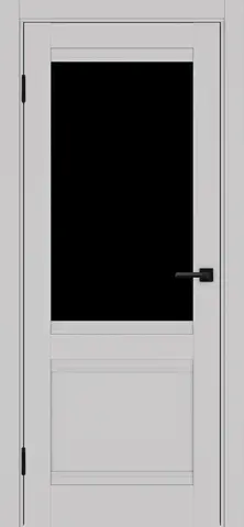 Дверь межкомнатная ХЬЮГОДОРС Дуглас 02Ux210, цвет элегантный серый, экошпон, стекло черное (гарантия - 5 лет)