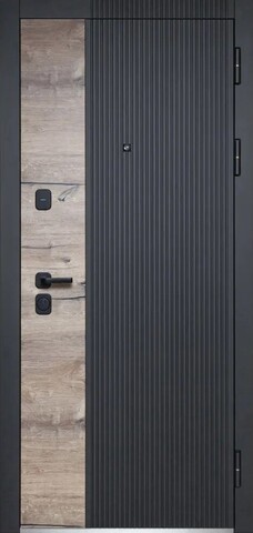 Теплая дверь входная Феррони Люксор 2 мдф Дуб Вертикаль Нео, 2 замка, 1,4 мм металл, (черный сатин/канадский дуб пацифик+белый эмалит) #2