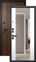 Теплая дверь входная FLY DOORS Форест зеркало, 2 замка, 1,2 мм металл, (медовый дуб+велюто бианко)