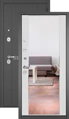 Теплая дверь входная Мастино (Бульдорс) Траст Эко зеркало, 2 замка, 1,2 мм металл, (графит букле+белый матовый дуб)