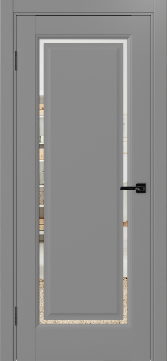 Дверь межкомнатная ХЬЮГОДОРС Генри НЬЮ 01сx210, цвет благородный серый, экошпон, зеркало (гарантия - 5 лет)