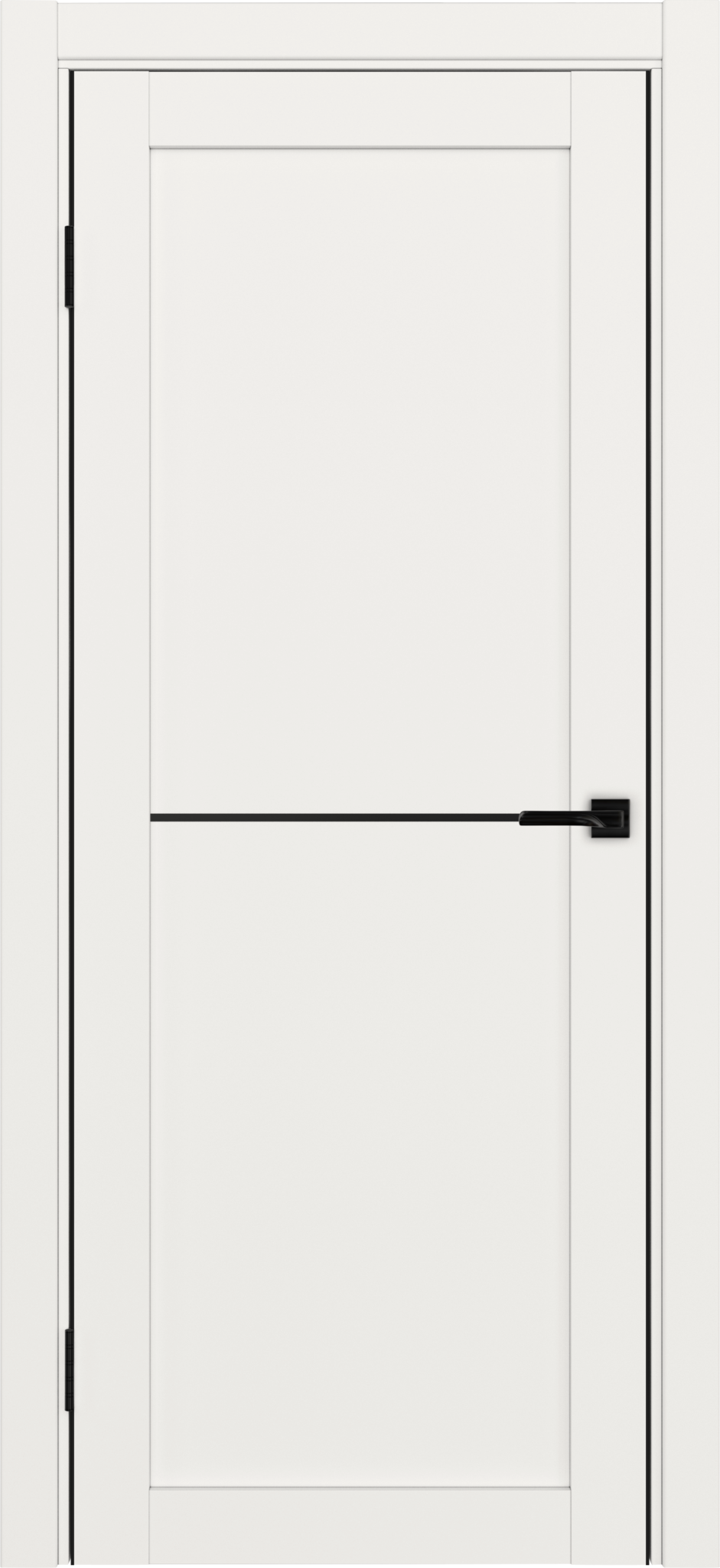 Дверь межкомнатная ХЬЮГОДОРС Дуглас 02x110пп молдинг черный (черная алюминиевая кромка с 2х сторон), цвет слоновая кость, экошпон, глухая (гарантия - 5 лет)