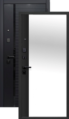 Теплая дверь входная Феррони 9 см Черное зеркало, 2 замка, 1,2 мм металл, (черный сатин+черный сатин)