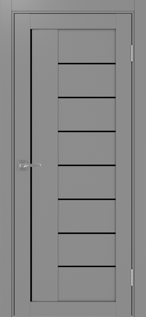 Дверь межкомнатная Оптима Порте Турин 524.21, цвет серый, экошпон, стекло лакобель черное