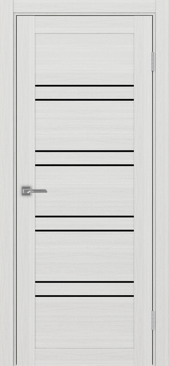 Дверь межкомнатная Оптима Порте Турин 560.12, цвет серебристый ясень, экошпон, стекло лакобель черное