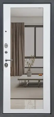 Теплая дверь входная FLY DOORS Аркан зеркало, 2 замка, 1,2 мм металл, (графит букле+велюто бианко) #3