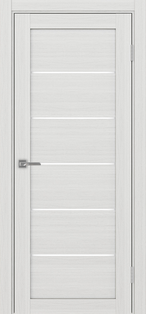 Дверь межкомнатная Оптима Порте Турин 506.12, цвет серебристый ясень, экошпон, стекло лакобель белое