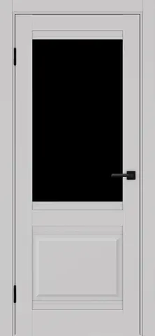 Дверь межкомнатная ХЬЮГОДОРС Генри 02Ux210, цвет элегантный серый, экошпон, стекло черное (гарантия - 5 лет)