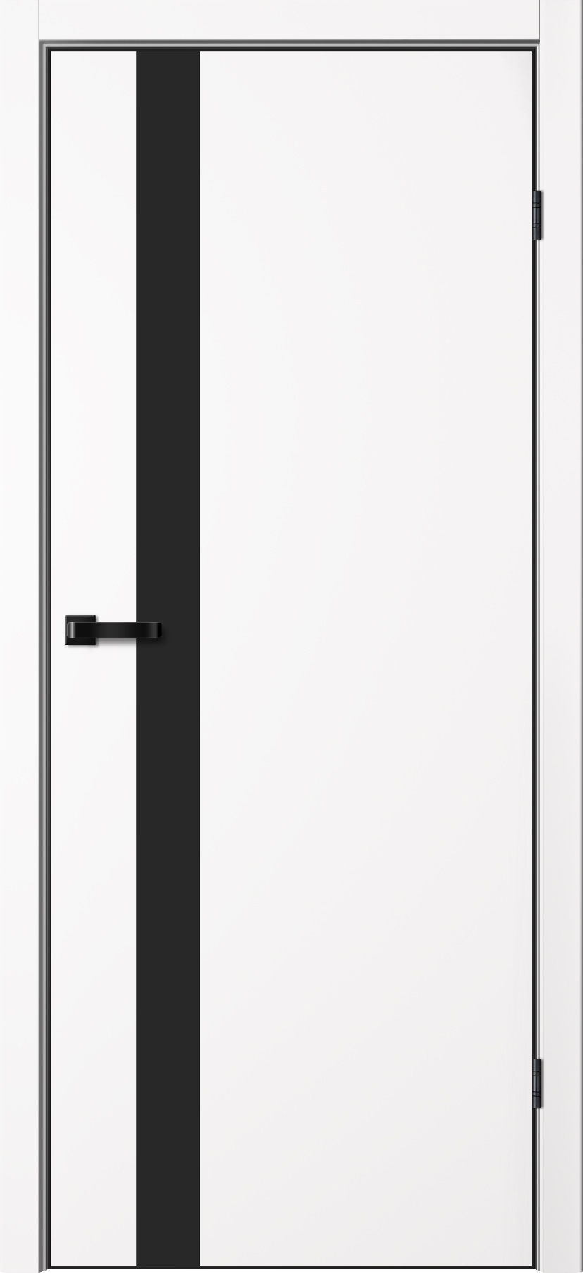 Дверь межкомнатная белая Сибирь Профиль Тринити TR-06 (алюминиевая кромка с 4х сторон черная + встроенный магнитный замок), цвет арктик, эмалит, остекленная