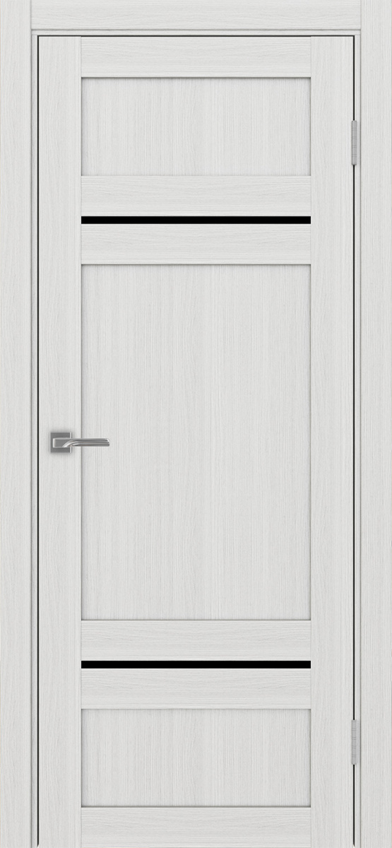 Дверь межкомнатная Оптима Порте Турин 532.12121, цвет серебристый ясень, экошпон, стекло лакобель черное