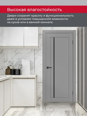 Дверь межкомнатная ХЬЮГОДОРС Катрина 11x120, цвет благородный серый, экошпон, стекло черное (гарантия - 5 лет) #5