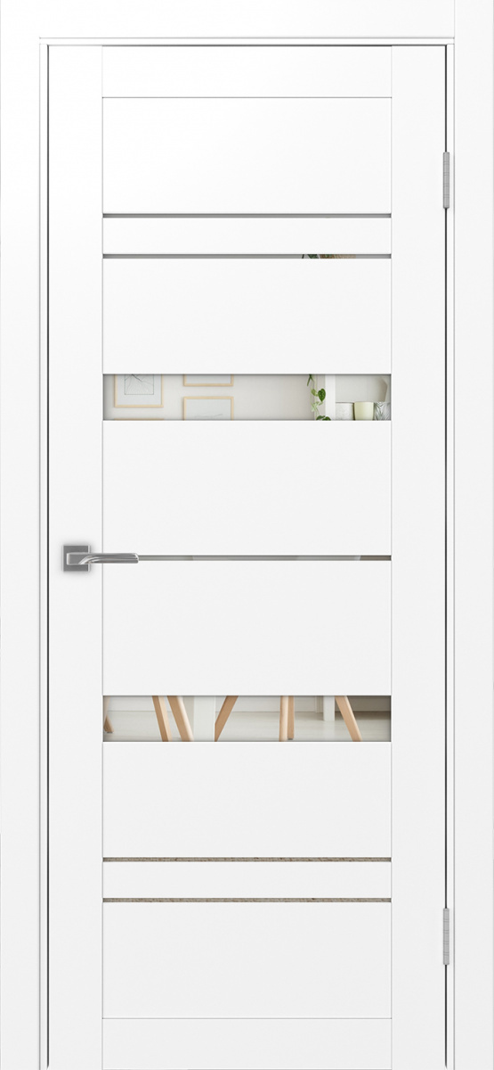 Дверь межкомнатная Оптима Порте Турин 562.12, цвет белый снежный, экошпон, зеркало