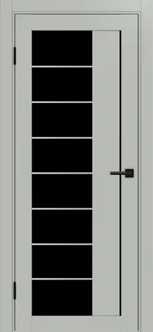 Дверь межкомнатная ХЬЮГОДОРС Дуглас 24х220 сс молдинг серебро, цвет дымчатый сатин, экошпон, стекло черное (гарантия - 5 лет)
