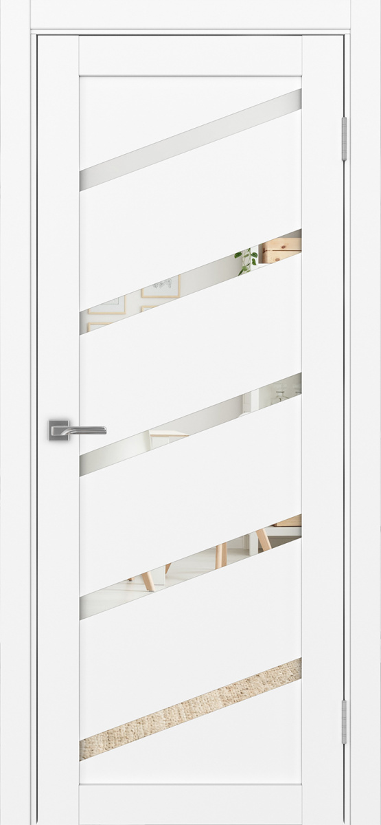 Дверь межкомнатная Оптима Порте Турин 506У.112, цвет белый снежный, экошпон, зеркало