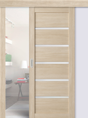 Дверь межкомнатная раздвижная Альберо (Фрегат) Мегаполис Вена, цвет мокко лиственница, экошпон, стекло мателюкс