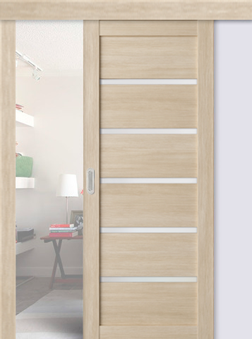 Дверь межкомнатная раздвижная Альберо (Фрегат) Мегаполис Вена, цвет мокко лиственница, экошпон, стекло мателюкс