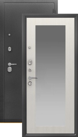 Теплая дверь входная Берлога Тринити Тринити Нова Милли зеркало (промо), 2 замка, 1,4 мм металл, (серебро антик+белый ясень)