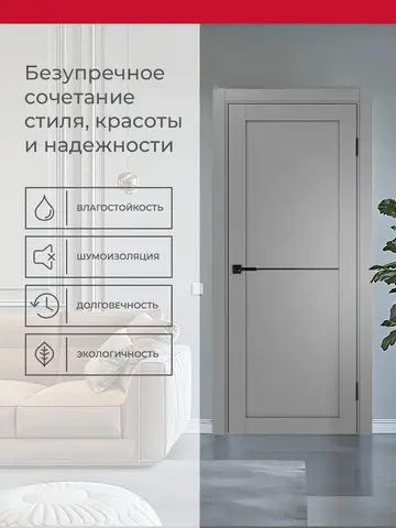 Дверь межкомнатная ХЬЮГОДОРС Дуглас 02x110пп молдинг черный, цвет благородный серый, экошпон, глухая (гарантия - 5 лет) #3