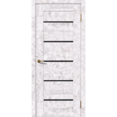 Дверь межкомнатная Дубрава Сибирь Флор Астра, цвет бетон светлый, эколайт, стекло АБС пластик черное