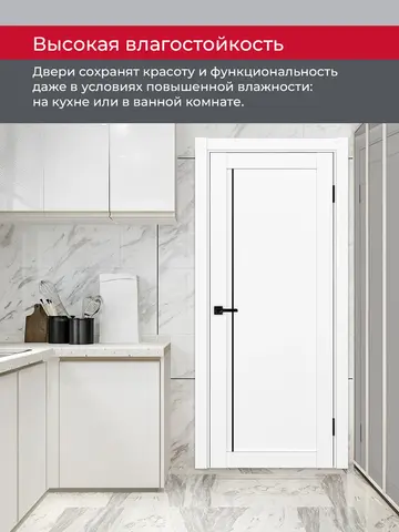 Дверь межкомнатная ХЬЮГОДОРС Дуглас 65x110пп молдинг черный, цвет элегантный белый, экошпон, глухая (гарантия - 5 лет) #8
