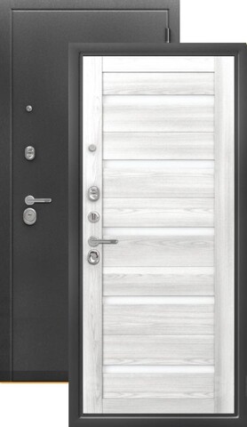 Теплая дверь входная Берлога Тринити Тринити Нова Александра (промо), 2 замка, 1,4 мм металл, (серебро антик+ясень ривьера айс)