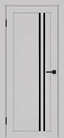 Дверь межкомнатная ХЬЮГОДОРС Дуглас 25x1210пс молдинг серебро, цвет элегантный серый, экошпон, стекло черное (гарантия - 5 лет)