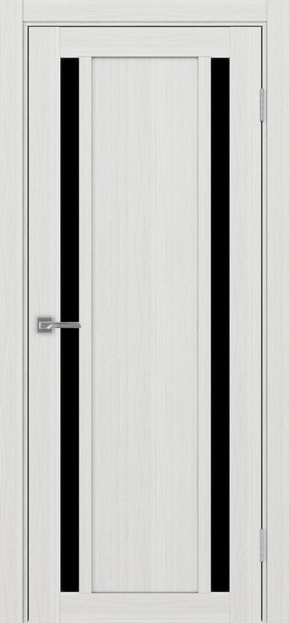 Дверь межкомнатная Оптима Порте Турин 522.212, цвет серебристый ясень, экошпон, стекло лакобель черное