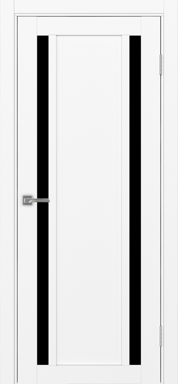 Дверь межкомнатная Оптима Порте Турин 522.212, цвет белый снежный, экошпон, стекло лакобель черное
