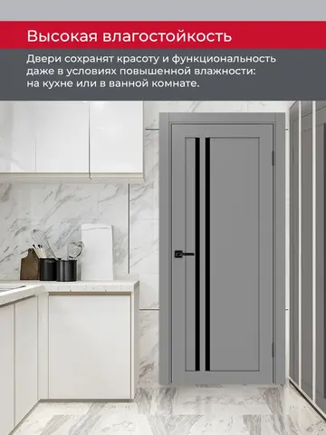 Дверь межкомнатная ХЬЮГОДОРС Дуглас 25х1210пс молдинг черный, цвет благородный серый, экошпон, стекло черное (гарантия - 5 лет) #8