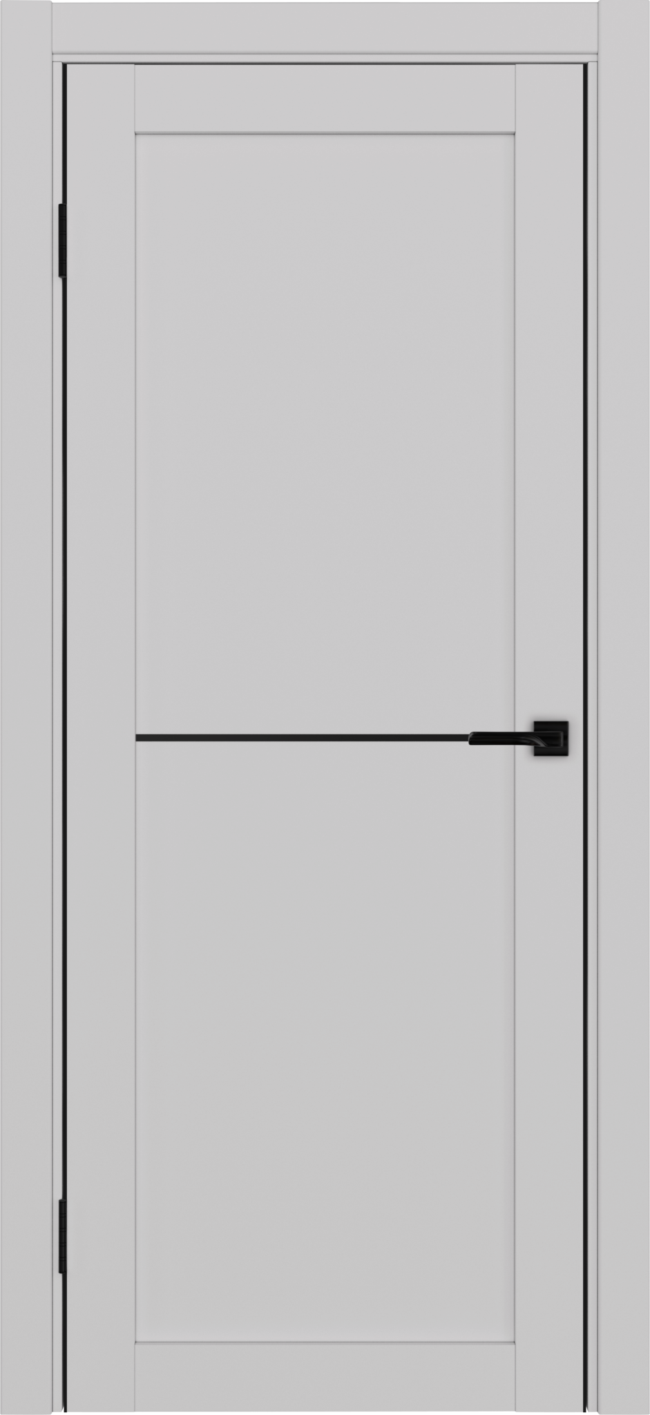 Дверь межкомнатная ХЬЮГОДОРС Дуглас 02x110пп молдинг черный (черная алюминиевая кромка с 2х сторон), цвет элегантный серый, экошпон, глухая (гарантия - 5 лет)