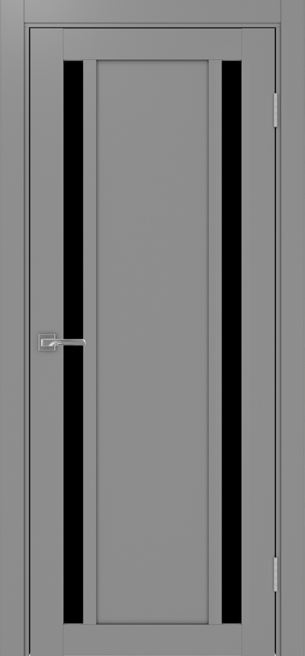 Дверь межкомнатная Оптима Порте Турин 522.212, цвет серый, экошпон, стекло лакобель черное