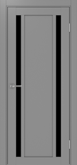 Дверь межкомнатная Оптима Порте Турин 522.212, цвет серый, экошпон, стекло лакобель черное