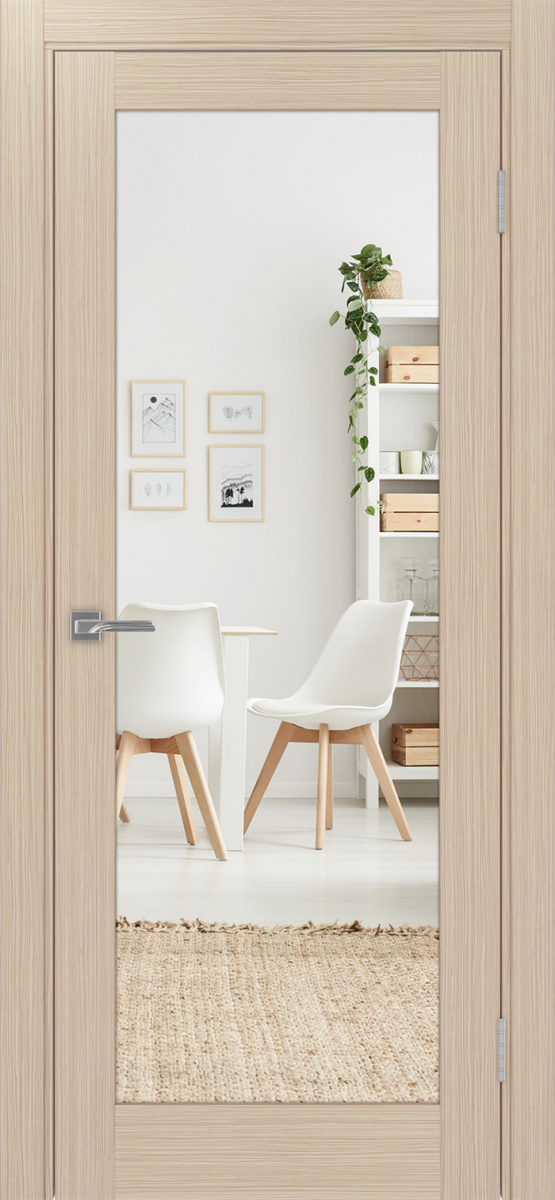 Дверь межкомнатная Оптима Порте Турин 501.2 (зеркало двухстороннее), цвет беленый дуб, экошпон, зеркало