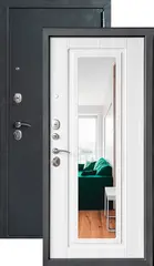 Дверь входная Дверной континент ДК-70 зеркало, 2 замка, 1 мм металл, (серебро антик+белый сандал)