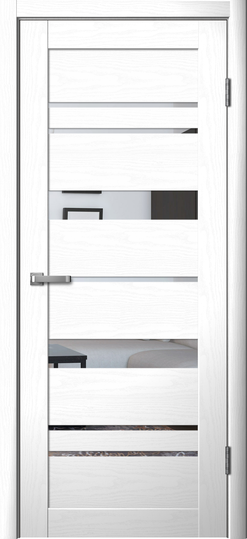 Дверь межкомнатная Ла Стелла 283, цвет белый ясень, экошпон, зеркало