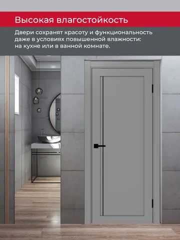 Дверь межкомнатная ХЬЮГОДОРС Дуглас 65x110пп молдинг черный, цвет благородный серый, экошпон, глухая (гарантия - 5 лет) #8