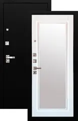 Теплая дверь входная Аргус Люкс 3К ДА-96 Крэйзи зеркало, 2 замка, 2 мм металл, (черный шелк+арктик эмалит)