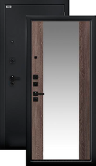 Теплая дверь входная Берлога Ультра Вояж зеркало, 2 замка, 1,7 мм металл, (черный букле+шоколад дуб филадельфия)