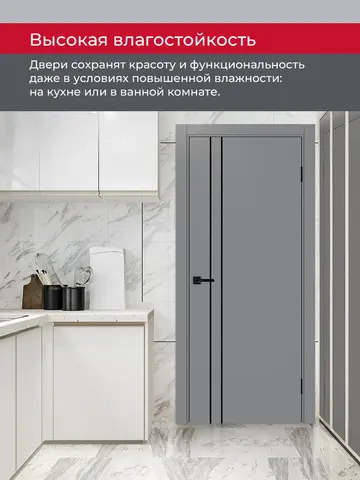 Дверь межкомнатная ХЬЮГОДОРС Харви 05 молдинг черный (черная кромка пвх с 4х сторон, врезка под замок), цвет благородный серый, экошпон, глухая (гарантия - 5 лет) #8