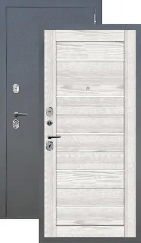 Теплая дверь входная FLY DOORS Аркан 206, 2 замка, 1,2 мм металл, (графит букле+айс ривьера)
