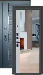 Теплая дверь входная Страж 3К Матрикс 3/4 Зеркало, 2 замка, 1,5 мм металл, (черная шагрень+белый матовый)